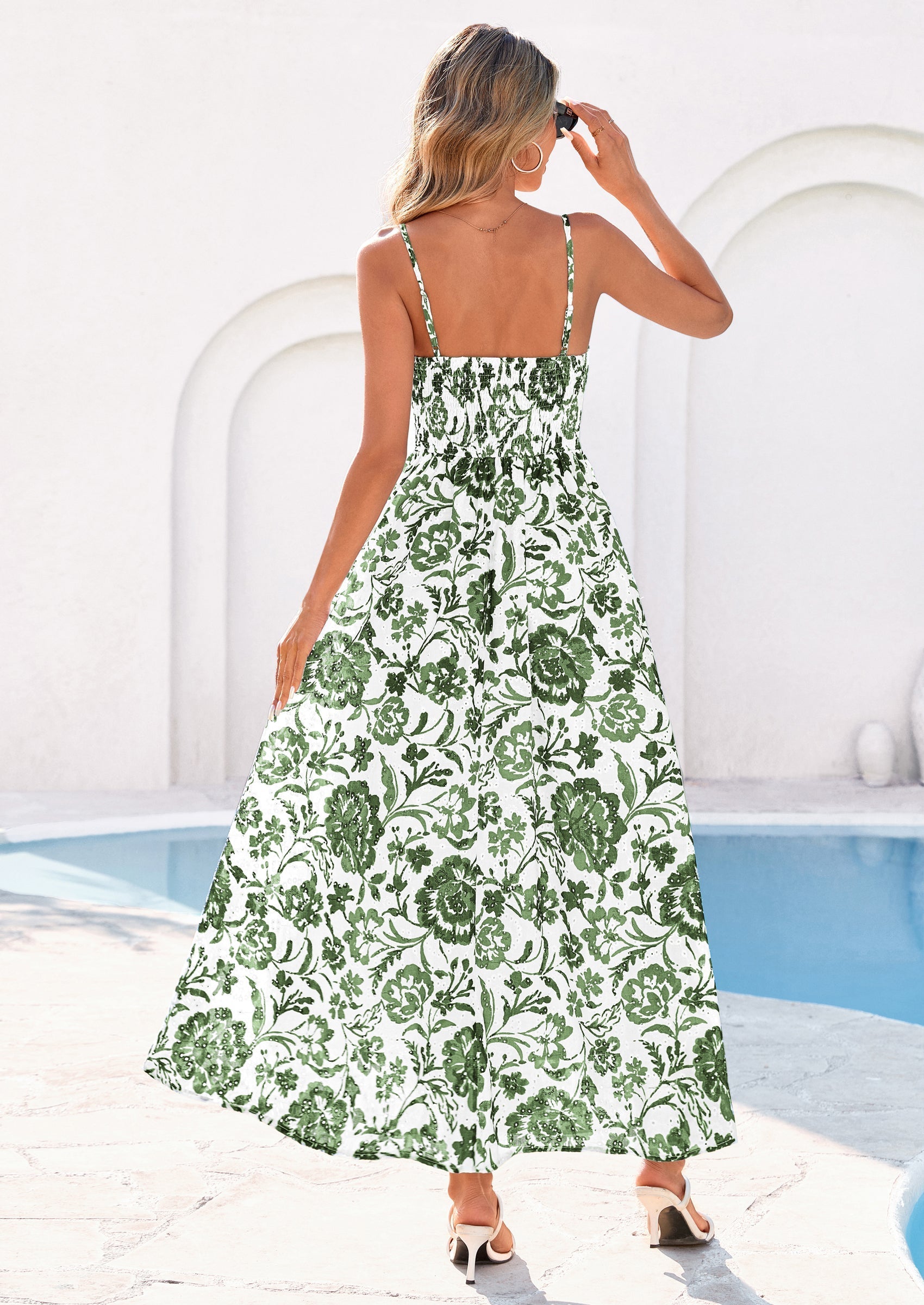 PRETTYGARDEN Womens Spring Boho Maxi Dress Eyelet Floral Long Flowy Sundresses Summer Beach Vacation Clothes