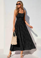 PRETTYGARDEN Womens Summer Maxi Dresses Casual Sleeveless Square Neck Jacquard Flowy Wedding Guest Beach Boho Long Dress