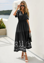 PRETTYGARDEN Women's Summer Boho Maxi Dress Spring Floral Short Sleeve V Neck A Line Flowy Beach Wedding Guest Dresses