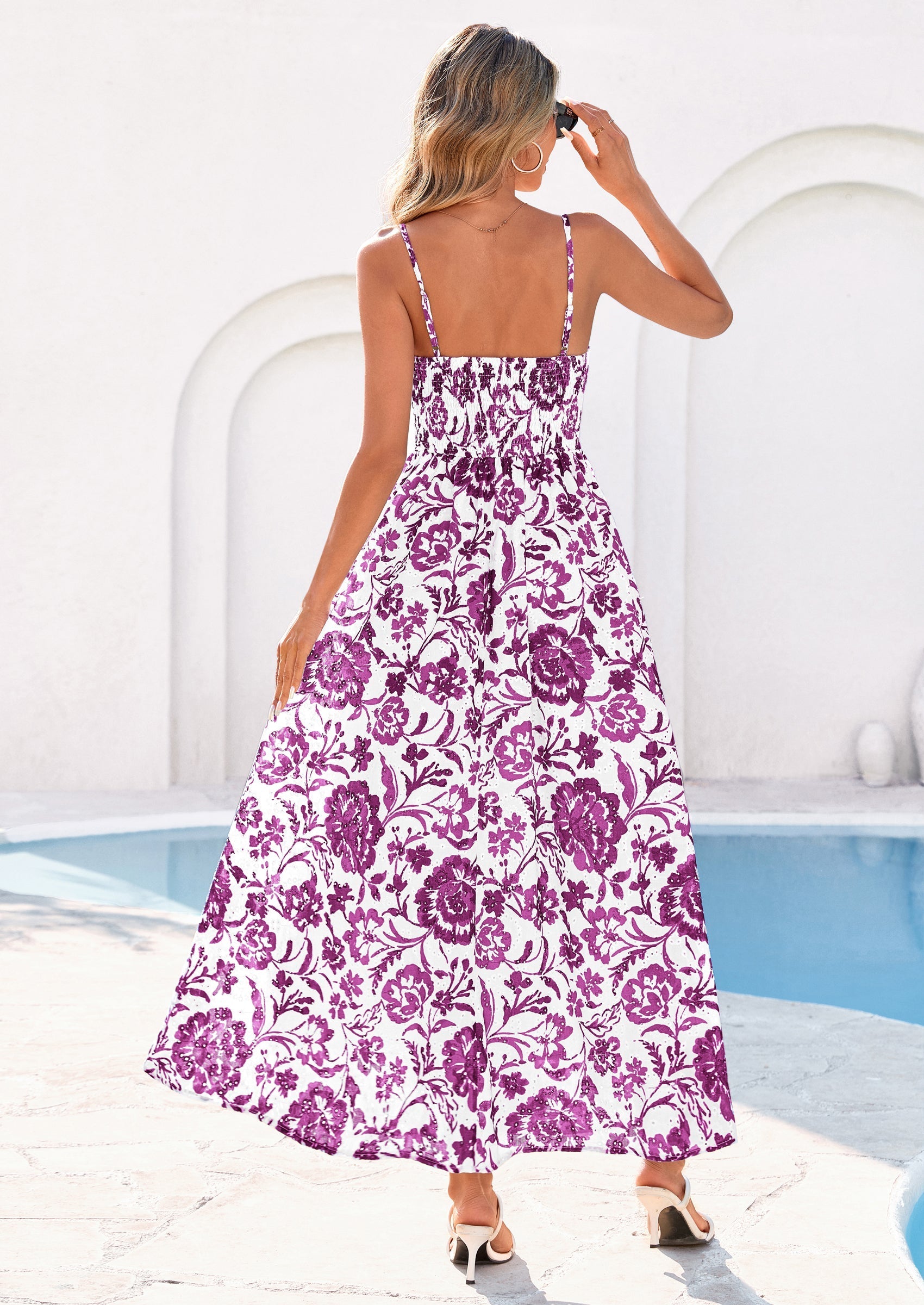 PRETTYGARDEN Womens Spring Boho Maxi Dress Eyelet Floral Long Flowy Sundresses Summer Beach Vacation Clothes