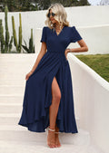 PRETTYGARDEN Women's Summer Maxi Dress Casual Wrap Floral Boho Short Sleeve V Neck Split Ruffle Beach Long Dresses