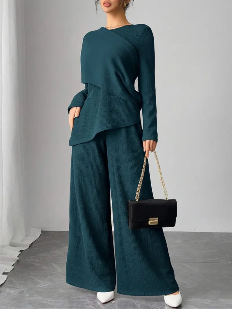 Asymmetric Design Shawl Set, High-End Casual Three-Piece