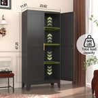 Metal Storage Cabinet With 2 Doors and 3 Adjustable Shelves, Black Kitchen Pantry for Food, Utility Cabinet for Laundry Room, Cupboard