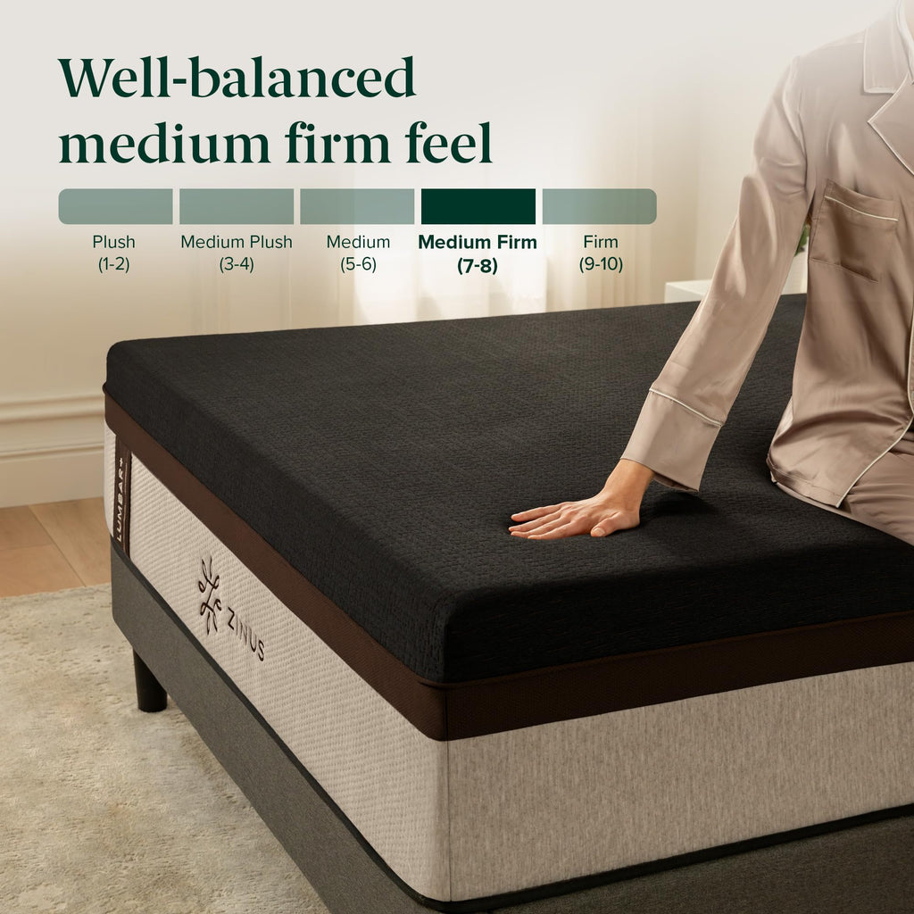 Zinus Lumbar+ Premium 14 Inch Memory Foam Mattress, Lumbar Support, Targeted Pressure Relief, Cooling Gel and Green Tea, Cool-to-The-Touch Cover, Medium Firm Feel, CertiPUR US Certified, King