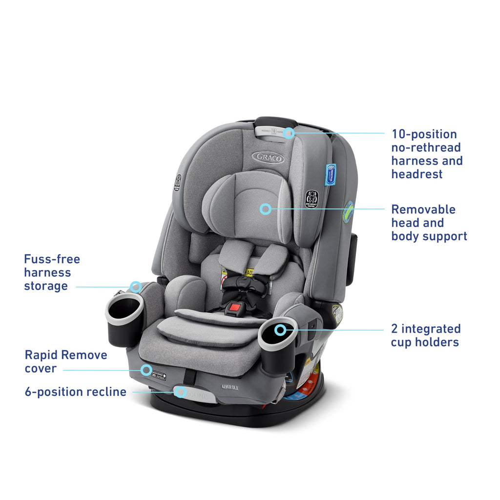 Graco 4Ever DLX 4-in-1 Car Seat, Charlie| Infant to Toddler Car Seat, with 10 Years of Use | Rear-Facing, Forward-Facing and Booster Modes | Safe, Comfortable and Convenient