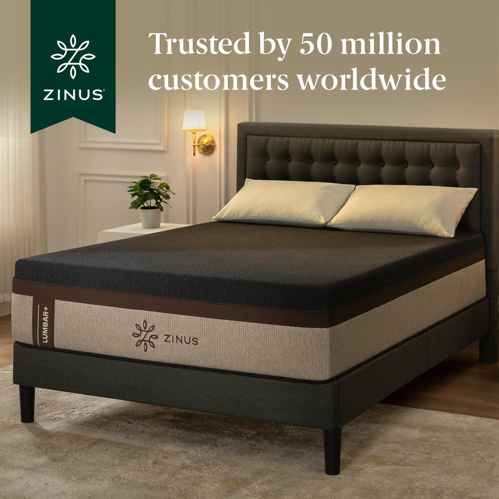 Zinus Lumbar+ Premium 14 Inch Memory Foam Mattress, Lumbar Support, Targeted Pressure Relief, Cooling Gel and Green Tea, Cool-to-The-Touch Cover, Medium Firm Feel, CertiPUR US Certified, King