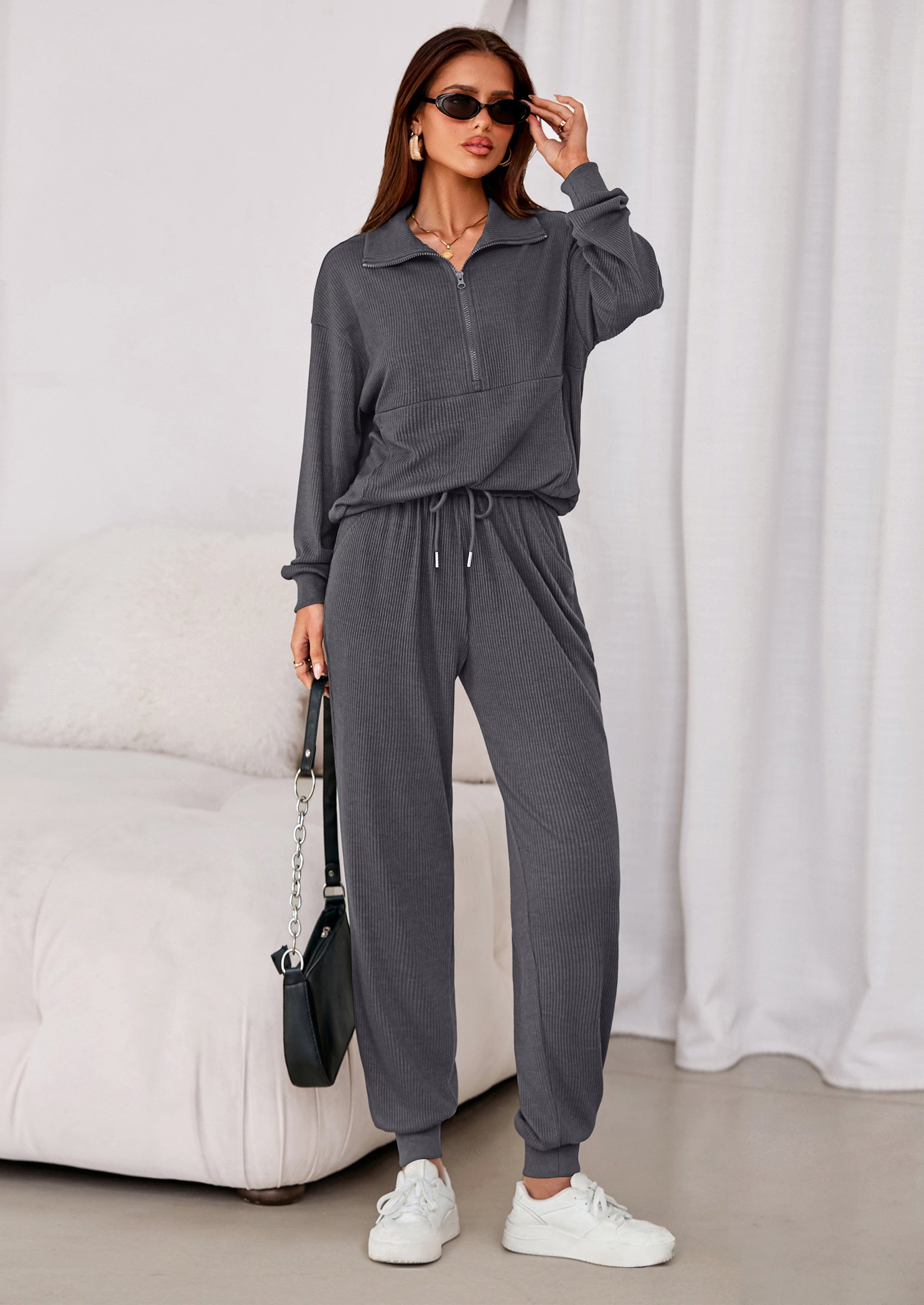 PRETTYGARDEN Women's Fall 2 Piece Lounge Sets Zip Up Sweatshirt Jogger Pants Sweat Track Suits Travel Outfit Winter Clothing