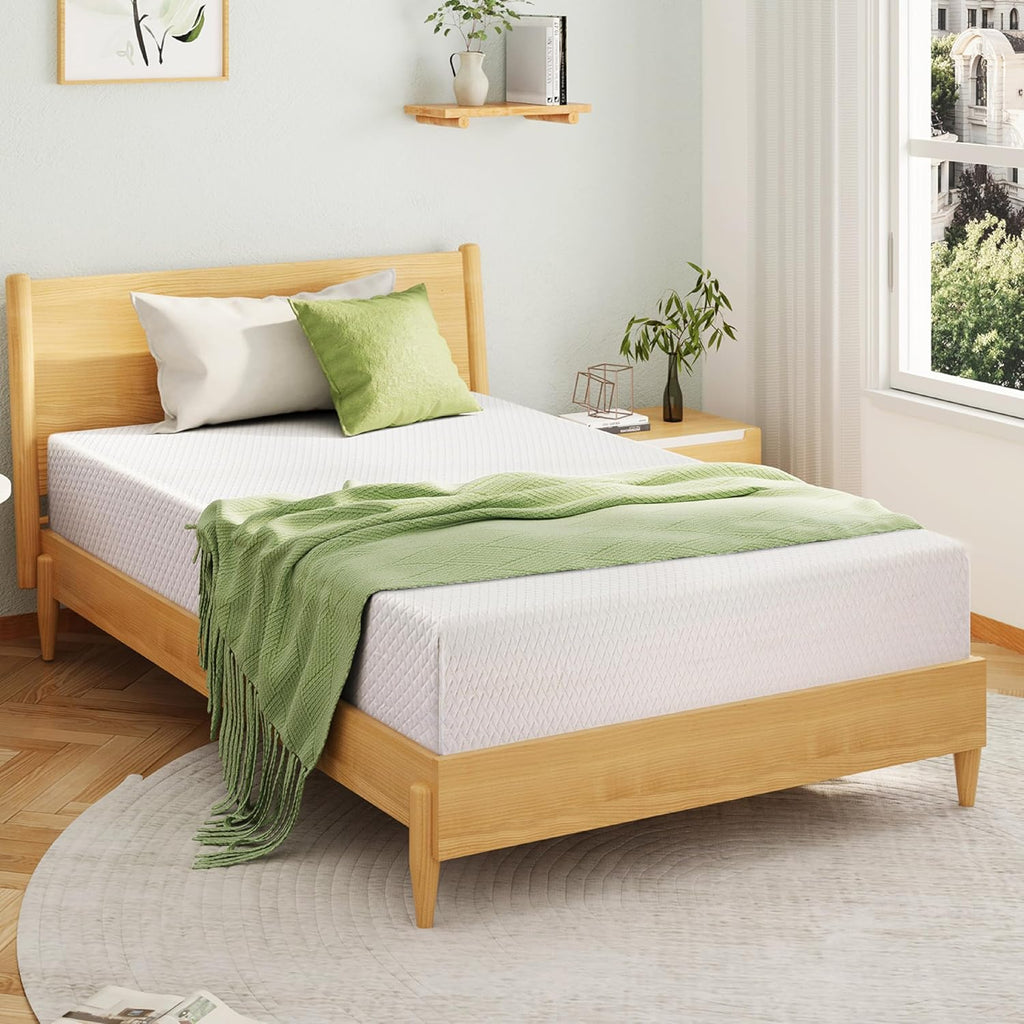 EGOHOME Full Size Memory Foam Mattress, 14 Inch Bed Mattress in A Box with Cooling Green Tea Gel, Pressure Relief with Medium Firm Support, CertiPUR-US Certified, 75''L x 54''W, White