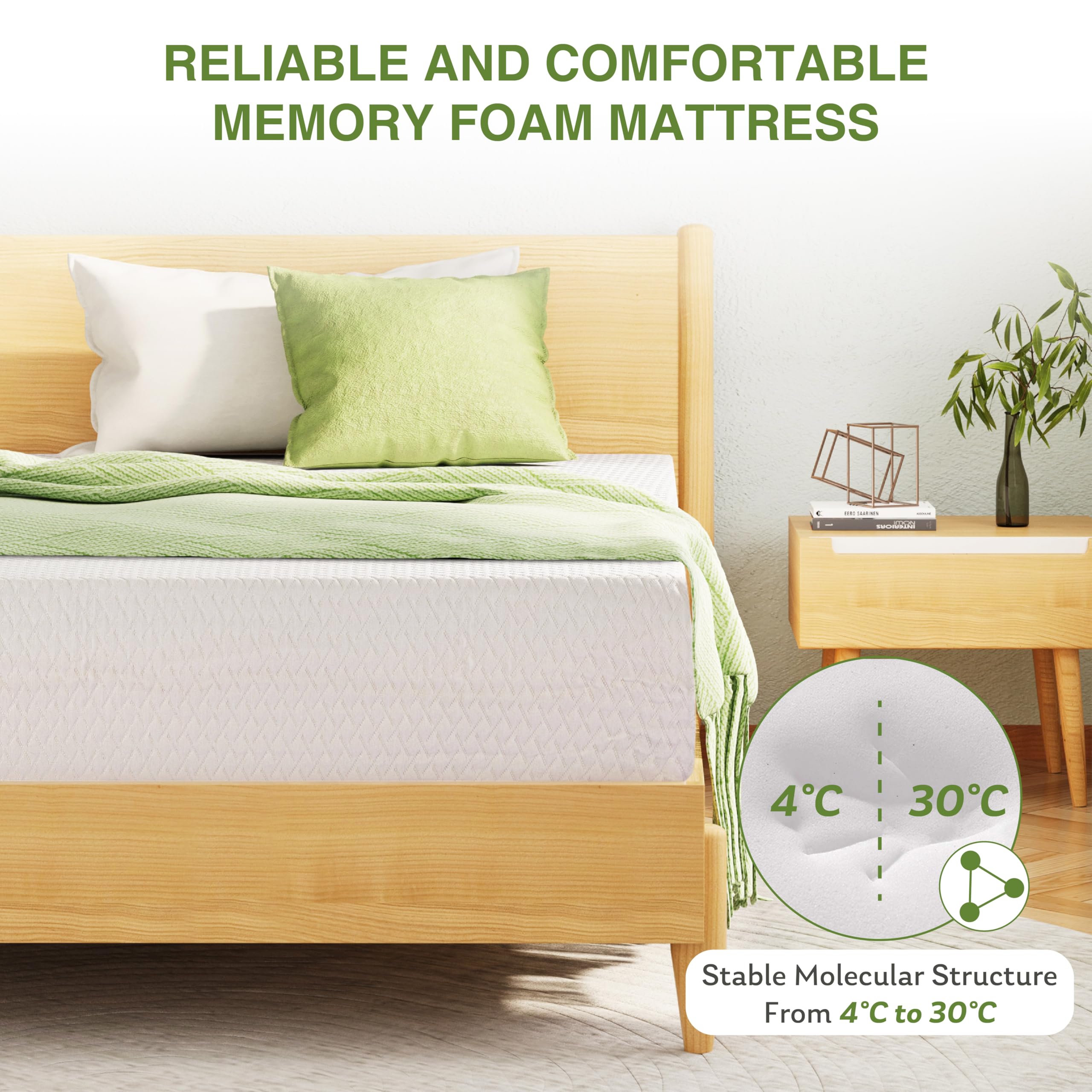 EGOHOME 14 Inch King Mattress, Memory Foam Mattress in a Box with Cooling Green Tea Gel, Relieve Pressure with Medium Support, CertiPUR-US Certified, 80''L x 76''W, White