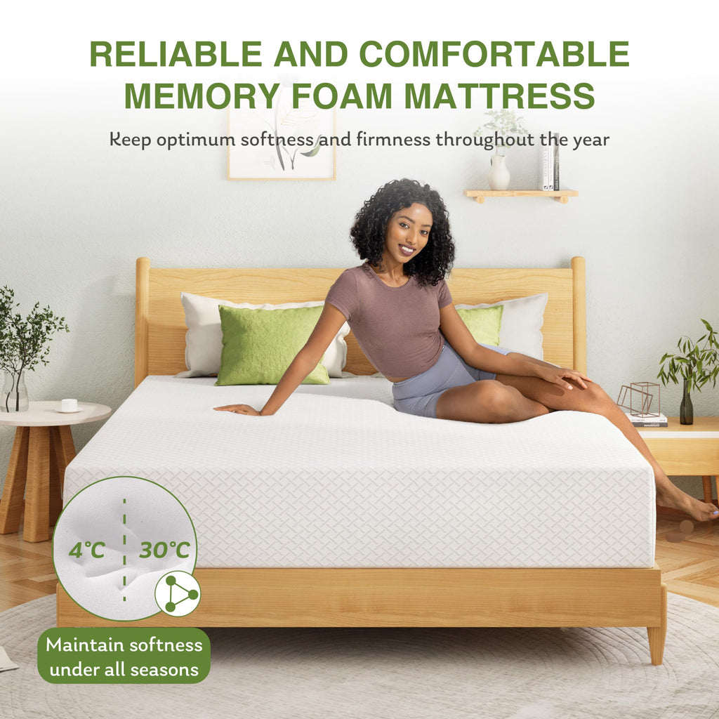 EGOHOME 14 Inch King Mattress, Memory Foam Mattress in a Box with Cooling Green Tea Gel, Relieve Pressure with Medium Support, CertiPUR-US Certified, 80''L x 76''W, White