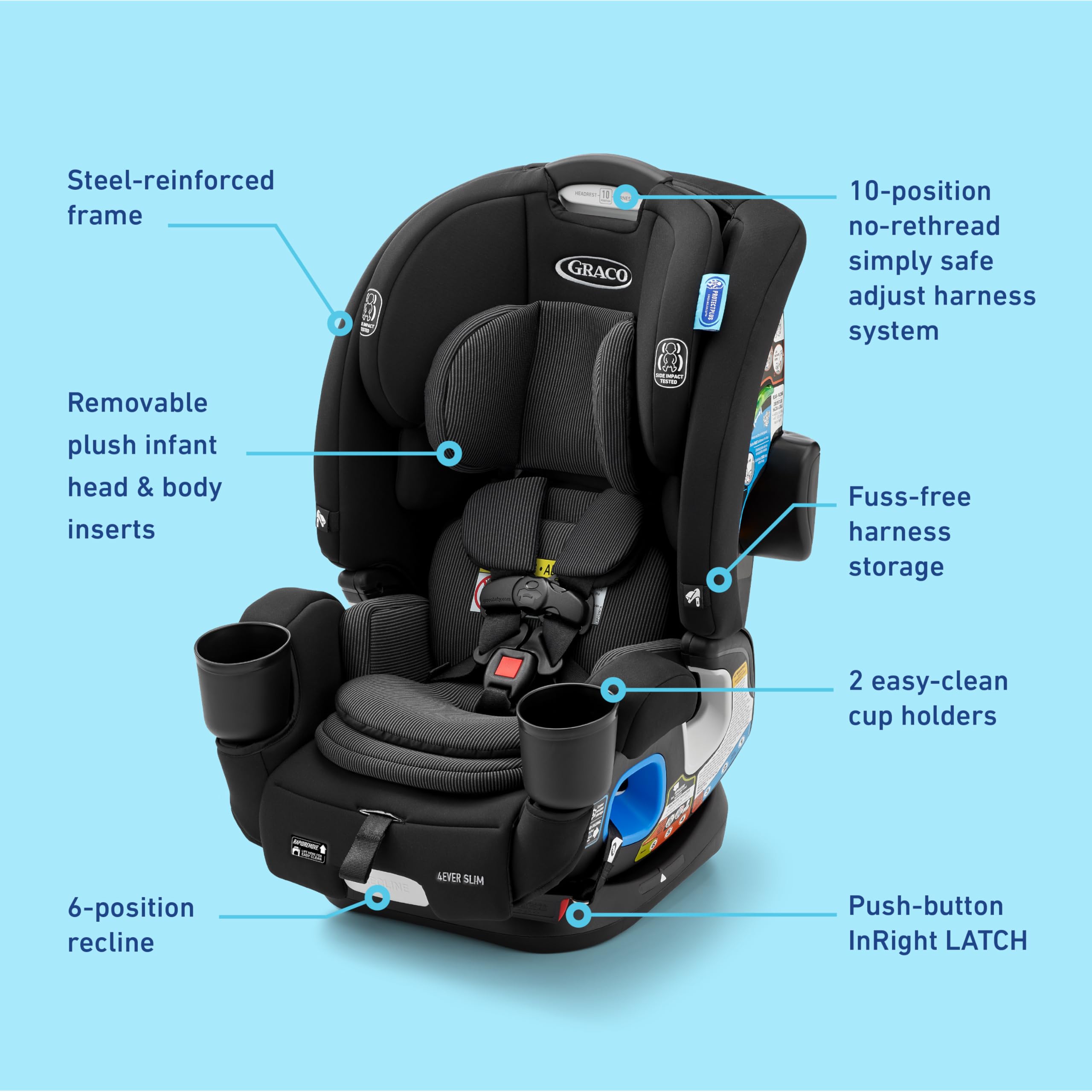 Graco 4Ever DLX 4-in-1 Car Seat, Charlie| Infant to Toddler Car Seat, with 10 Years of Use | Rear-Facing, Forward-Facing and Booster Modes | Safe, Comfortable and Convenient