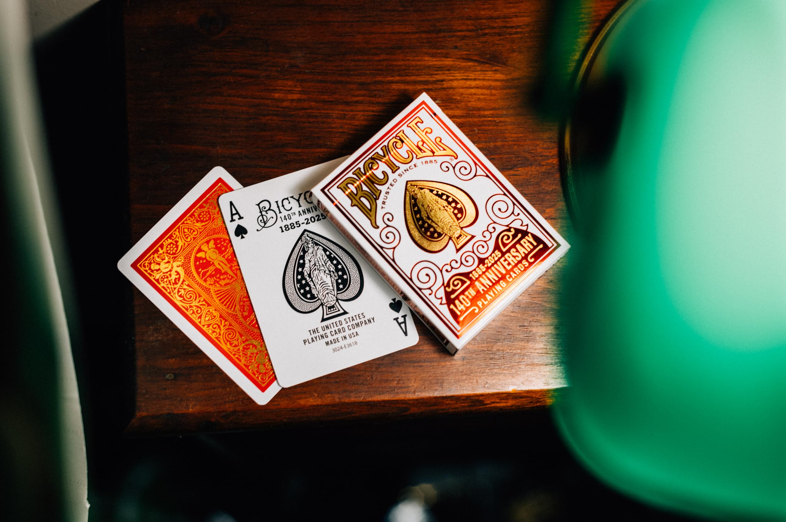 Bicycle 140th Anniversary Limited Edition Exclusive Playing Cards Set with 1 oz Pure Gold, 1 oz .999 Fine Silver, or Bronze Commemorative Collector Coin (Mystery Unboxing Coin)