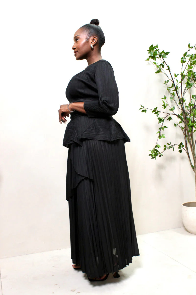 Elegant Black Pleated Set
