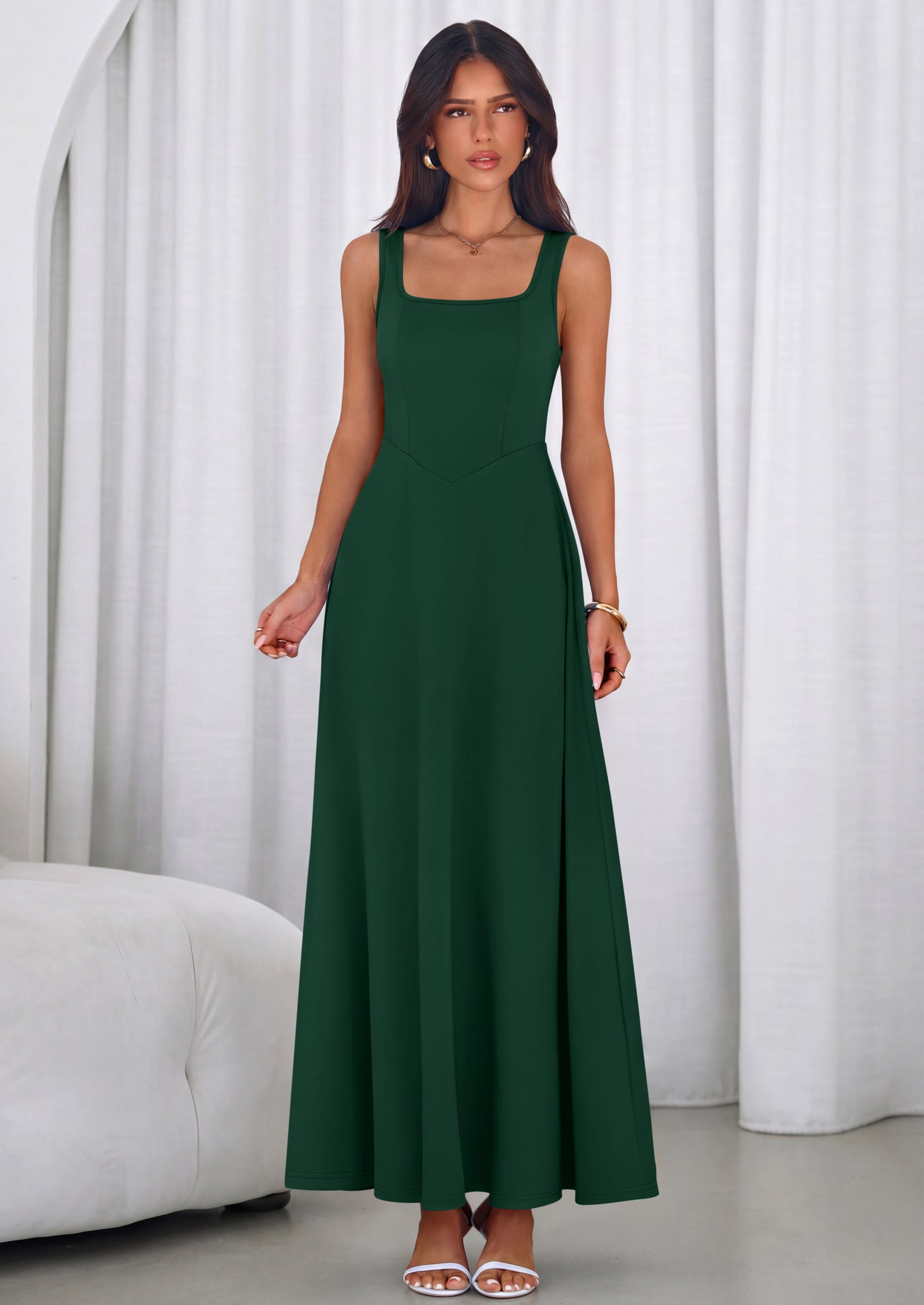 PRETTYGARDEN Womens Summer Dresses Sleeveless Elegant Square Neck Aline Swing Maxi Beach Wedding Guest Dress Pockets