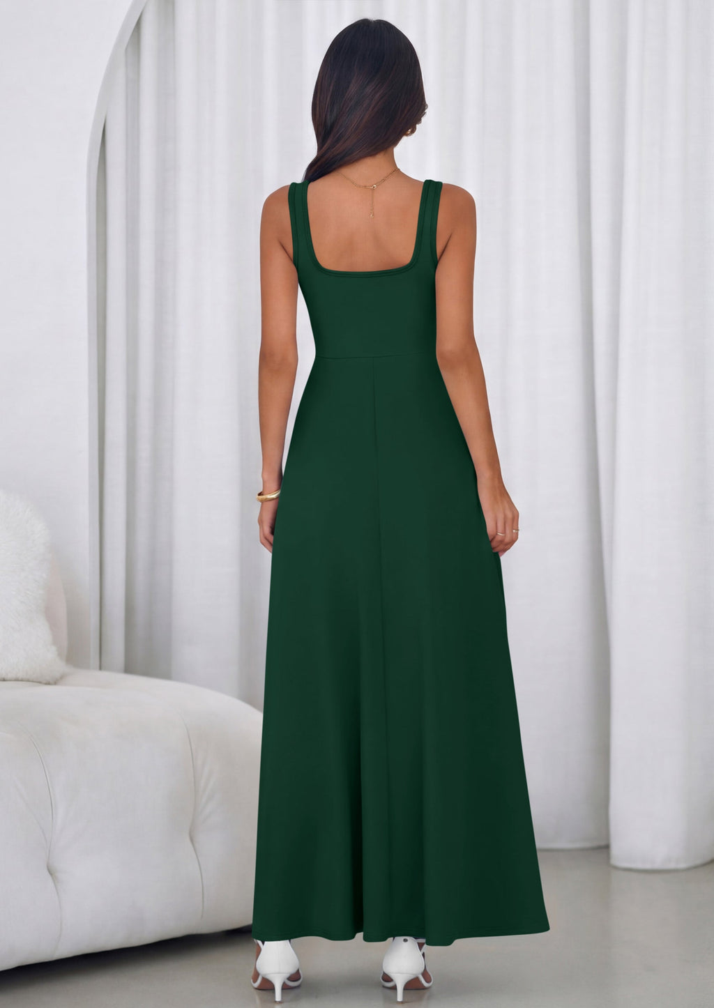 PRETTYGARDEN Womens Summer Dresses Sleeveless Elegant Square Neck Aline Swing Maxi Beach Wedding Guest Dress Pockets