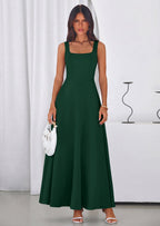 PRETTYGARDEN Womens Summer Dresses Sleeveless Elegant Square Neck Aline Swing Maxi Beach Wedding Guest Dress Pockets