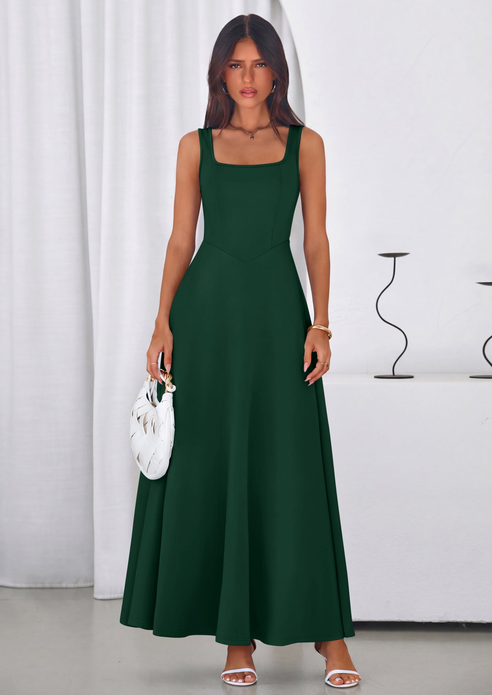 PRETTYGARDEN Womens Summer Dresses Sleeveless Elegant Square Neck Aline Swing Maxi Beach Wedding Guest Dress Pockets