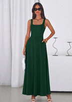PRETTYGARDEN Womens Summer Dresses Sleeveless Elegant Square Neck Aline Swing Maxi Beach Wedding Guest Dress Pockets