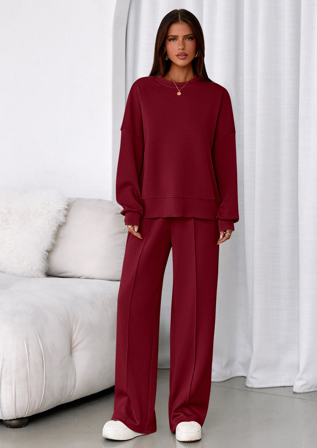 PRETTYGARDEN 2 Piece Sets For Women Fall Trendy Long Sleeve Sweatshirt Wide Leg Pants Loungewear Set Matching Sweatsuit