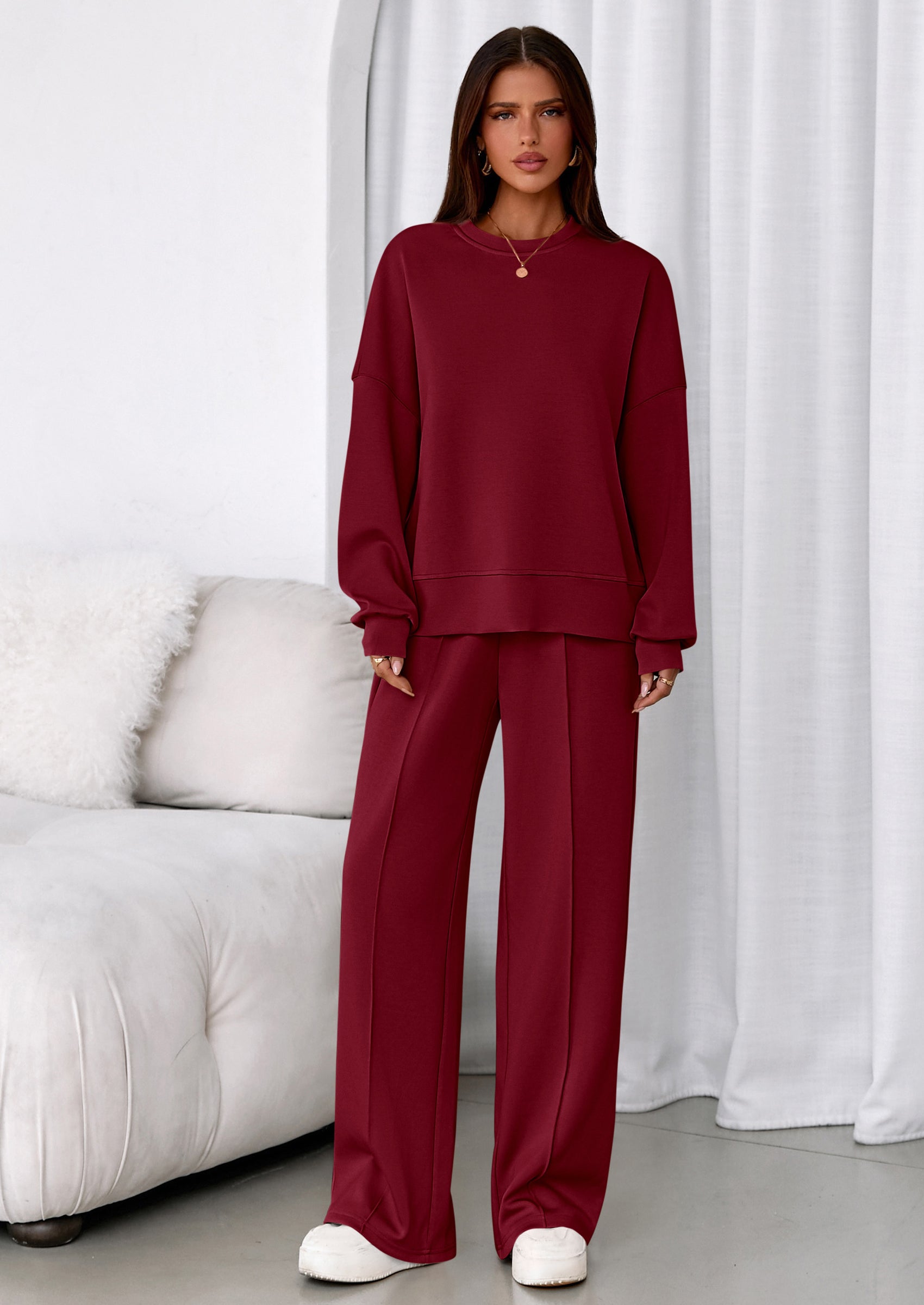 PRETTYGARDEN 2 Piece Sets For Women Fall Trendy Long Sleeve Sweatshirt Wide Leg Pants Loungewear Set Matching Sweatsuit