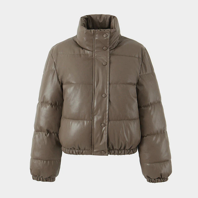 PU leather quilted jacket for women