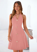 PRETTYGARDEN Cocktail Dresses for Women Short Summer Elegant Halter V Neck Sleeveless A Line Spring Mini Party Dress
