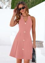 PRETTYGARDEN Cocktail Dresses for Women Short Summer Elegant Halter V Neck Sleeveless A Line Spring Mini Party Dress