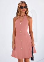 PRETTYGARDEN Cocktail Dresses for Women Short Summer Elegant Halter V Neck Sleeveless A Line Spring Mini Party Dress