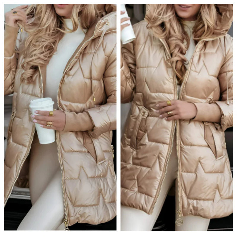 Women's Winter Warm Hooded Coat in Mid-Length
