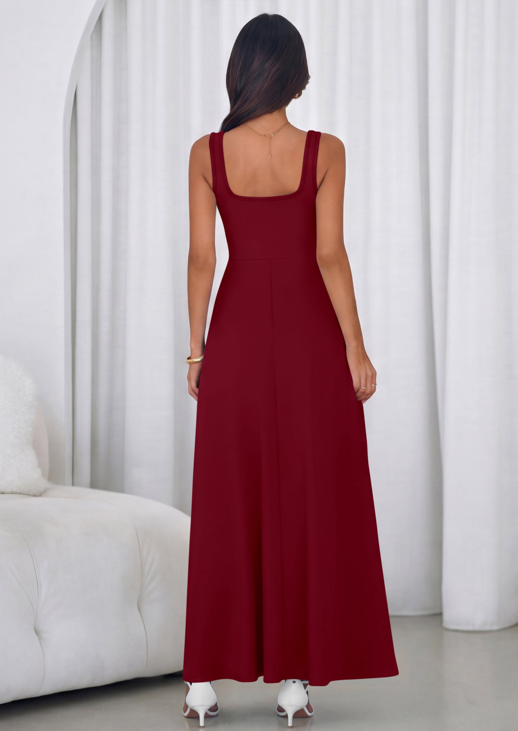 PRETTYGARDEN Womens Summer Dresses Sleeveless Elegant Square Neck Aline Swing Maxi Beach Wedding Guest Dress Pockets
