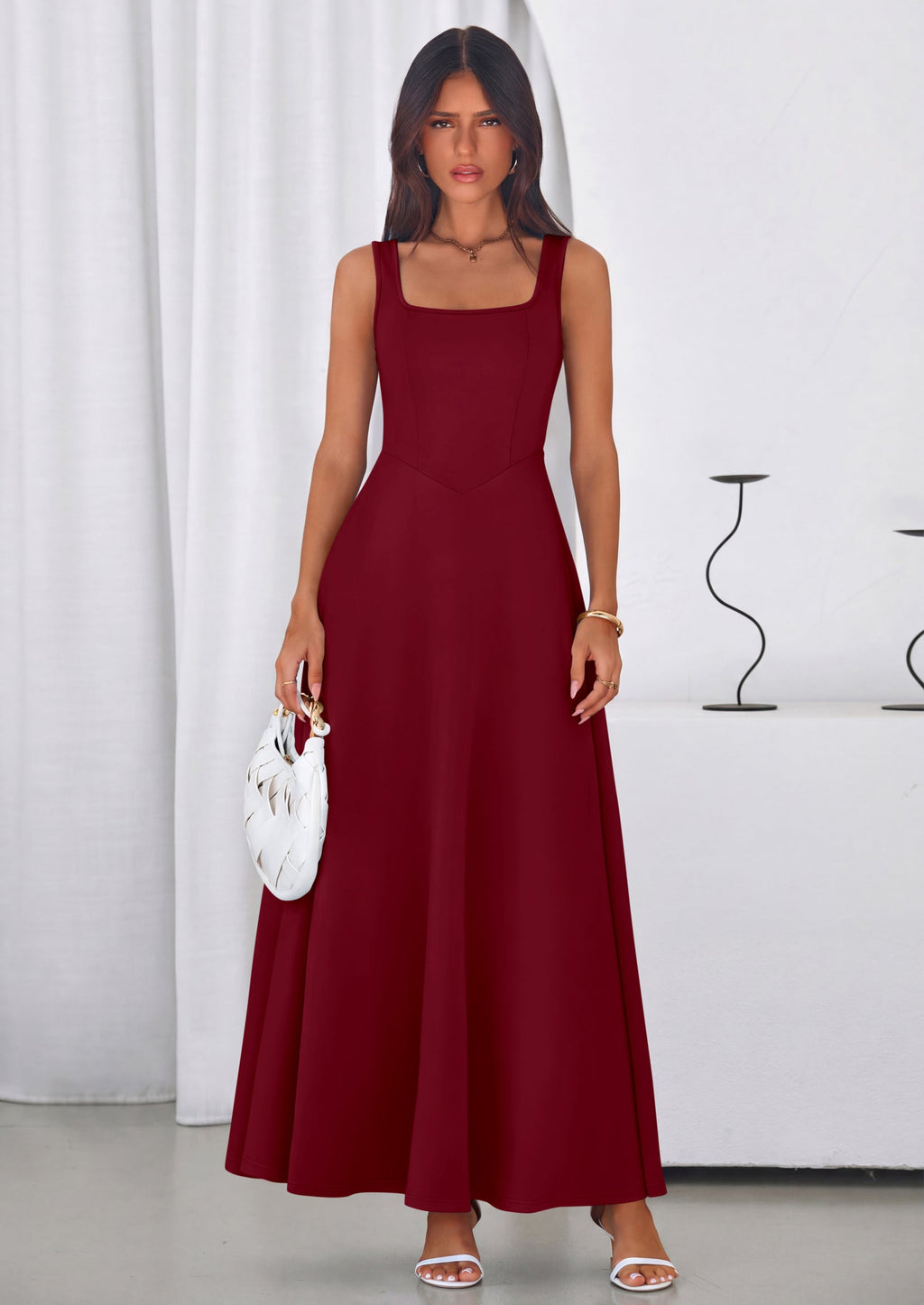 PRETTYGARDEN Womens Summer Dresses Sleeveless Elegant Square Neck Aline Swing Maxi Beach Wedding Guest Dress Pockets