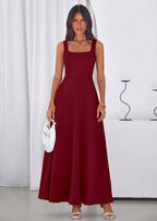 PRETTYGARDEN Womens Summer Dresses Sleeveless Elegant Square Neck Aline Swing Maxi Beach Wedding Guest Dress Pockets