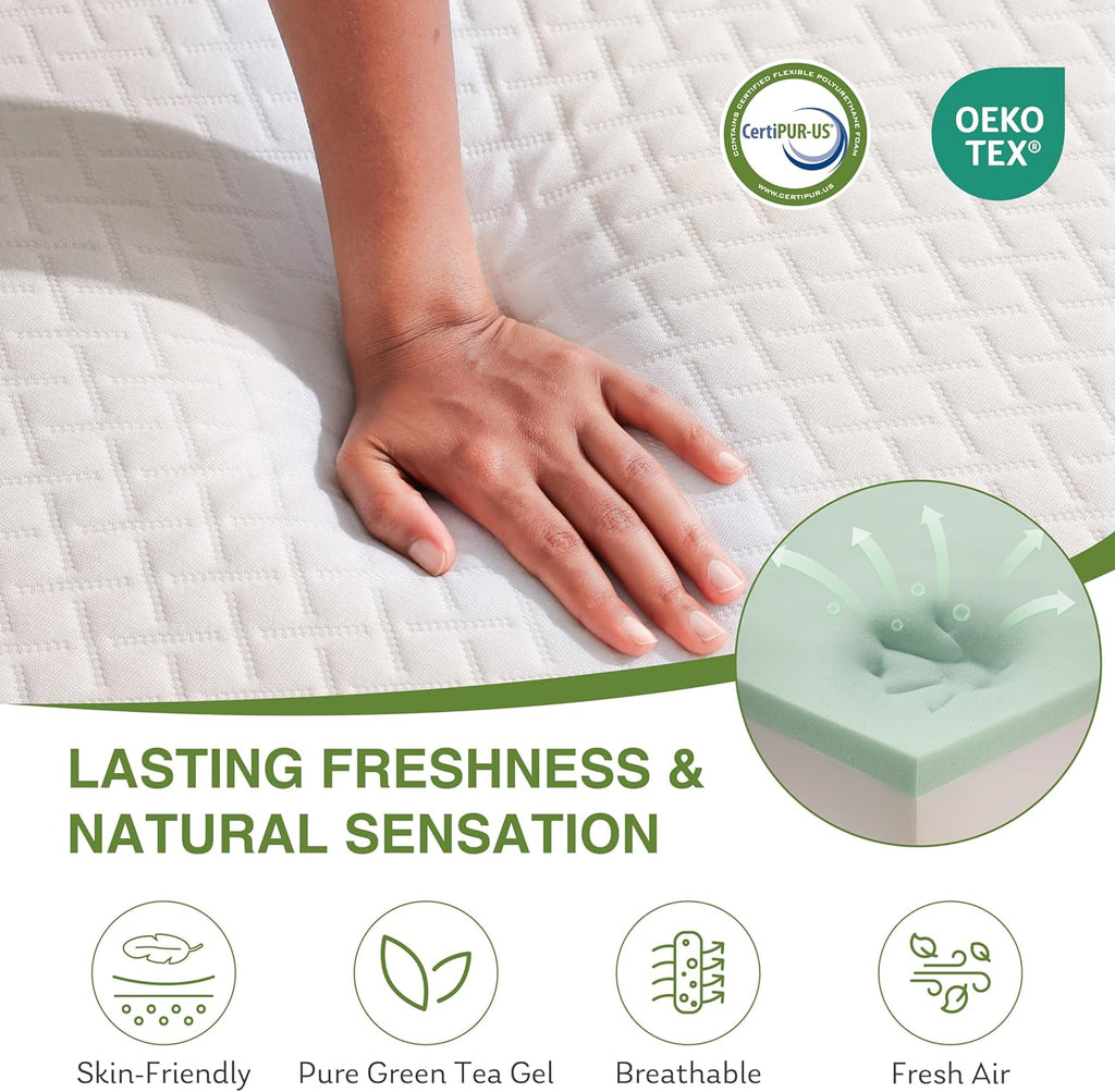 EGOHOME Full Size Memory Foam Mattress, 14 Inch Bed Mattress in A Box with Cooling Green Tea Gel, Pressure Relief with Medium Firm Support, CertiPUR-US Certified, 75''L x 54''W, White