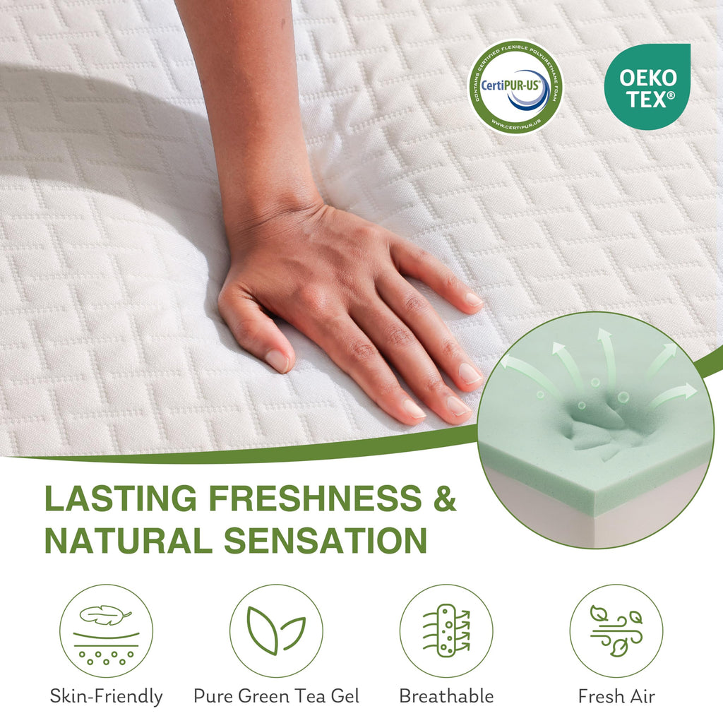 EGOHOME 14 Inch King Mattress, Memory Foam Mattress in a Box with Cooling Green Tea Gel, Relieve Pressure with Medium Support, CertiPUR-US Certified, 80''L x 76''W, White