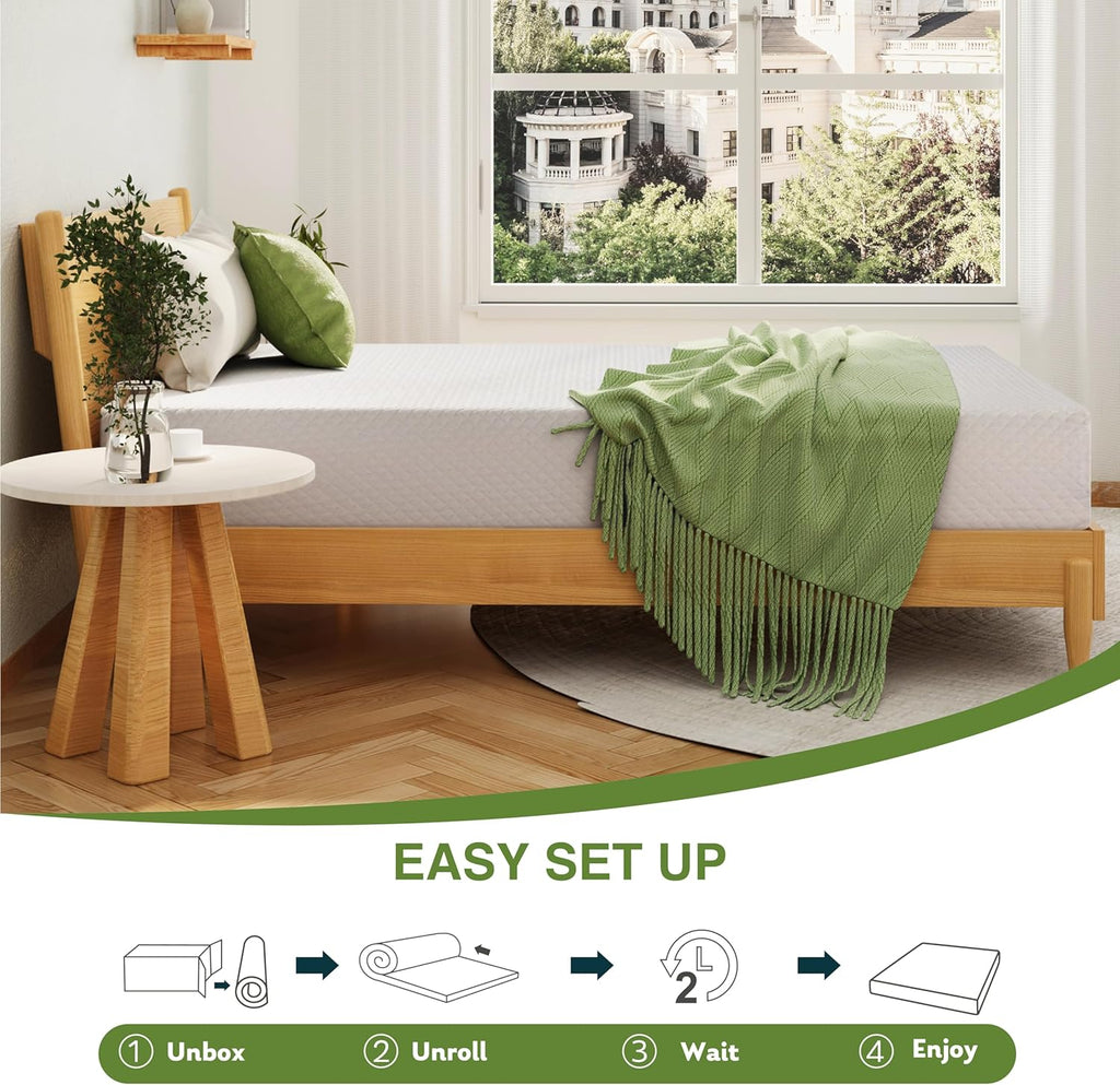 EGOHOME Full Size Memory Foam Mattress, 14 Inch Bed Mattress in A Box with Cooling Green Tea Gel, Pressure Relief with Medium Firm Support, CertiPUR-US Certified, 75''L x 54''W, White