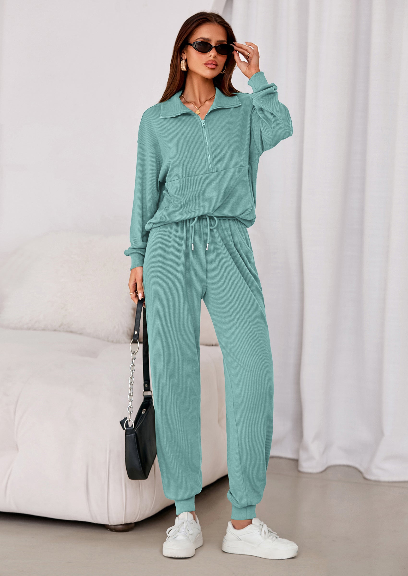 PRETTYGARDEN Women's Fall 2 Piece Lounge Sets Zip Up Sweatshirt Jogger Pants Sweat Track Suits Travel Outfit Winter Clothing