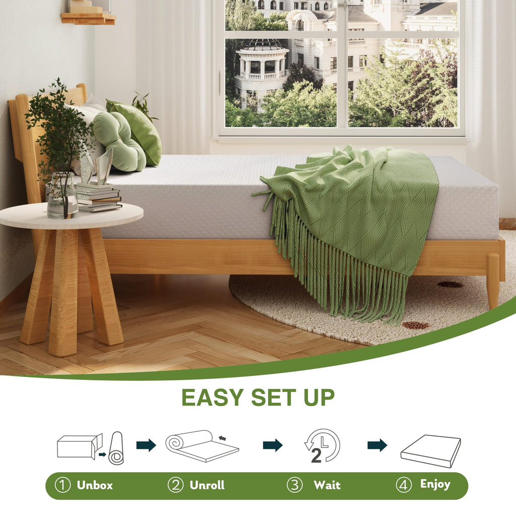 EGOHOME 14 Inch King Mattress, Memory Foam Mattress in a Box with Cooling Green Tea Gel, Relieve Pressure with Medium Support, CertiPUR-US Certified, 80''L x 76''W, White