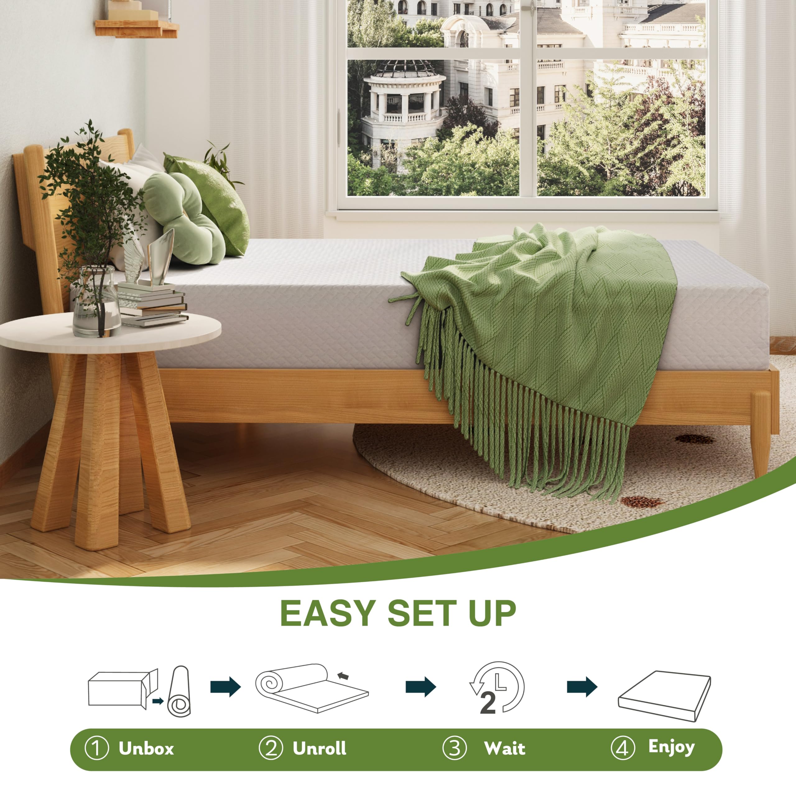 EGOHOME 14 Inch King Mattress, Memory Foam Mattress in a Box with Cooling Green Tea Gel, Relieve Pressure with Medium Support, CertiPUR-US Certified, 80''L x 76''W, White