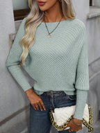Women Round Neck Solid Color Casual Knitted Top
