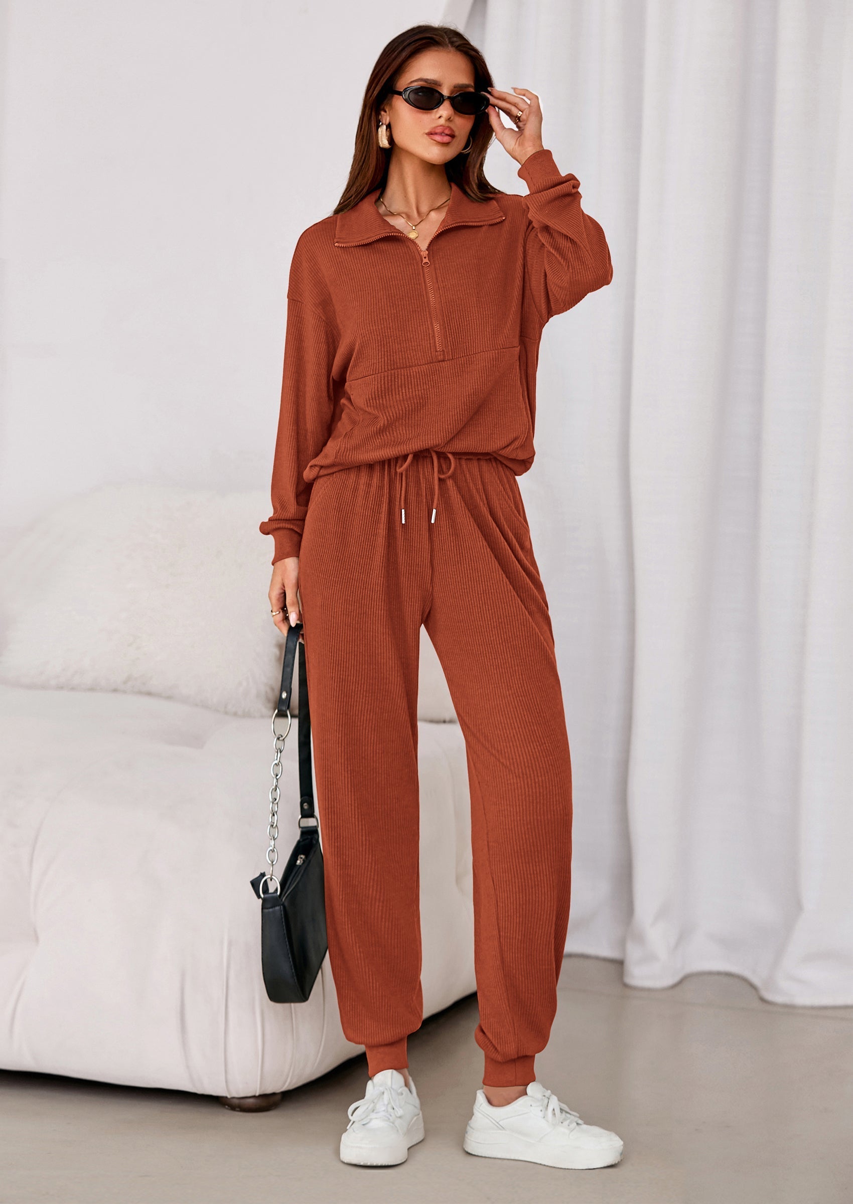PRETTYGARDEN Women's Fall 2 Piece Lounge Sets Zip Up Sweatshirt Jogger Pants Sweat Track Suits Travel Outfit Winter Clothing