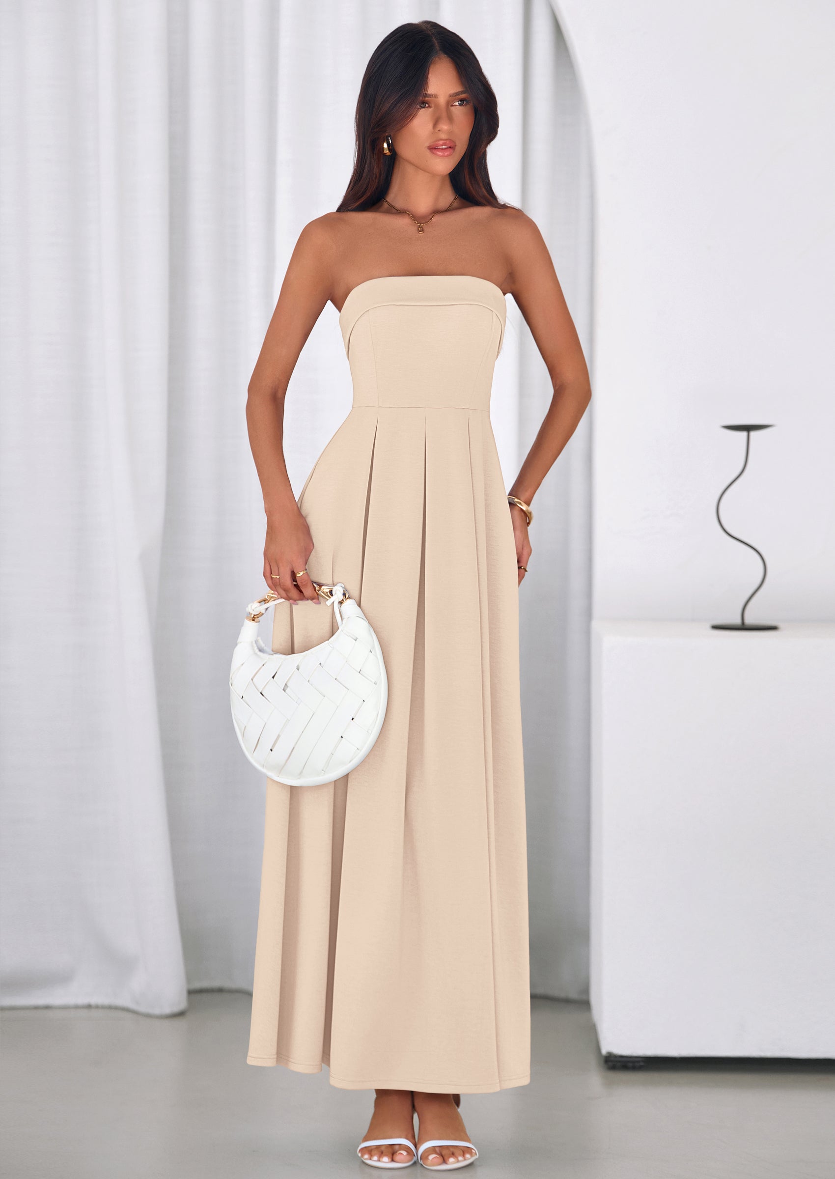 PRETTYGARDEN Cocktail Dresses for Women Summer Formal Elegant Tube Top Strapless Spring Wedding Guest Party Midi Dress