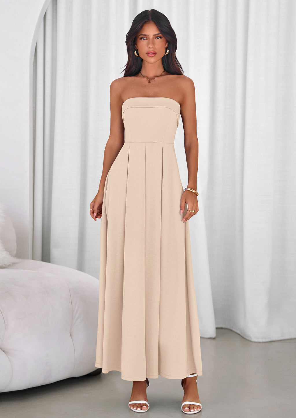 PRETTYGARDEN Cocktail Dresses for Women Summer Formal Elegant Tube Top Strapless Spring Wedding Guest Party Midi Dress