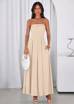 PRETTYGARDEN Cocktail Dresses for Women Summer Formal Elegant Tube Top Strapless Spring Wedding Guest Party Midi Dress