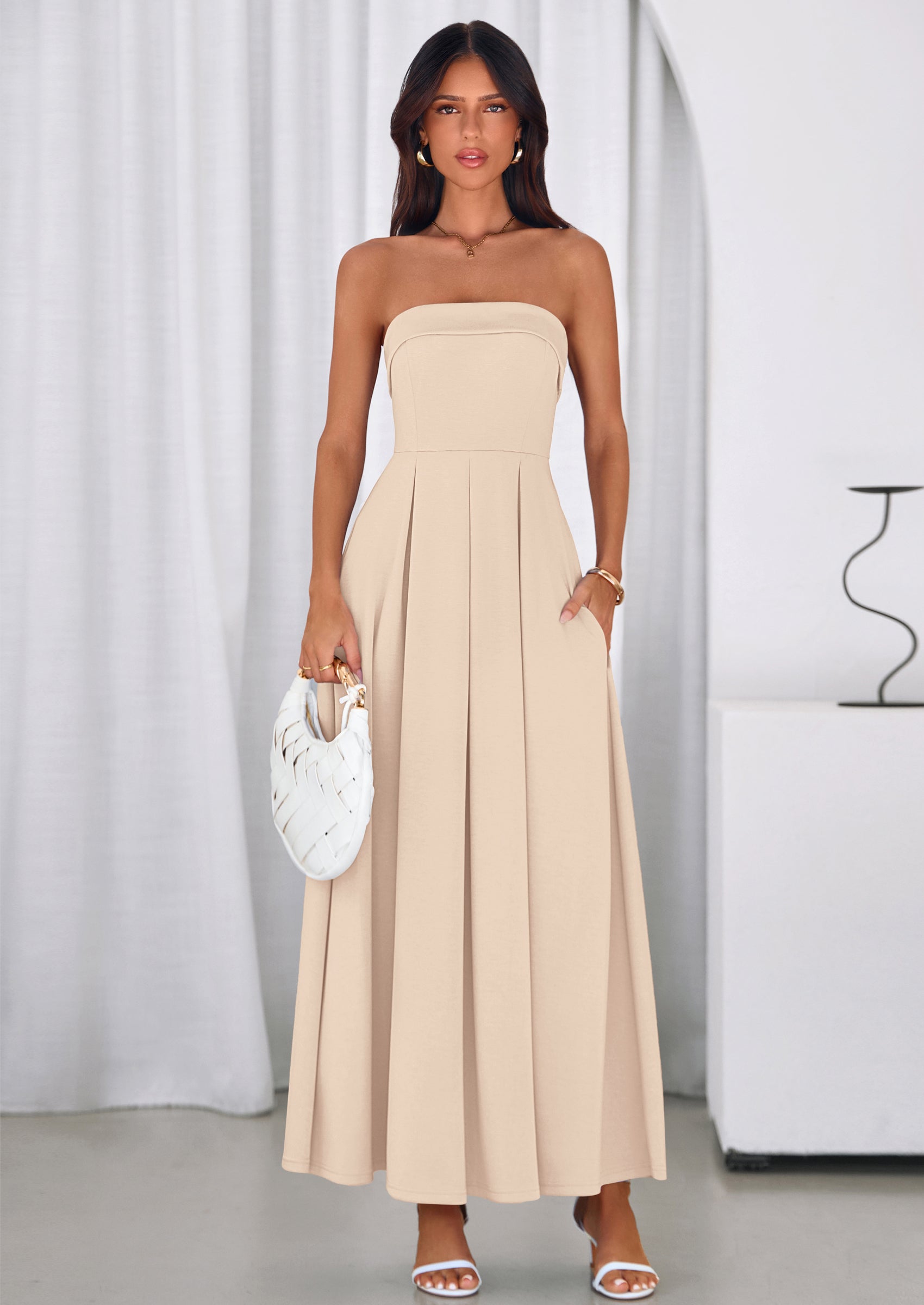 PRETTYGARDEN Cocktail Dresses for Women Summer Formal Elegant Tube Top Strapless Spring Wedding Guest Party Midi Dress