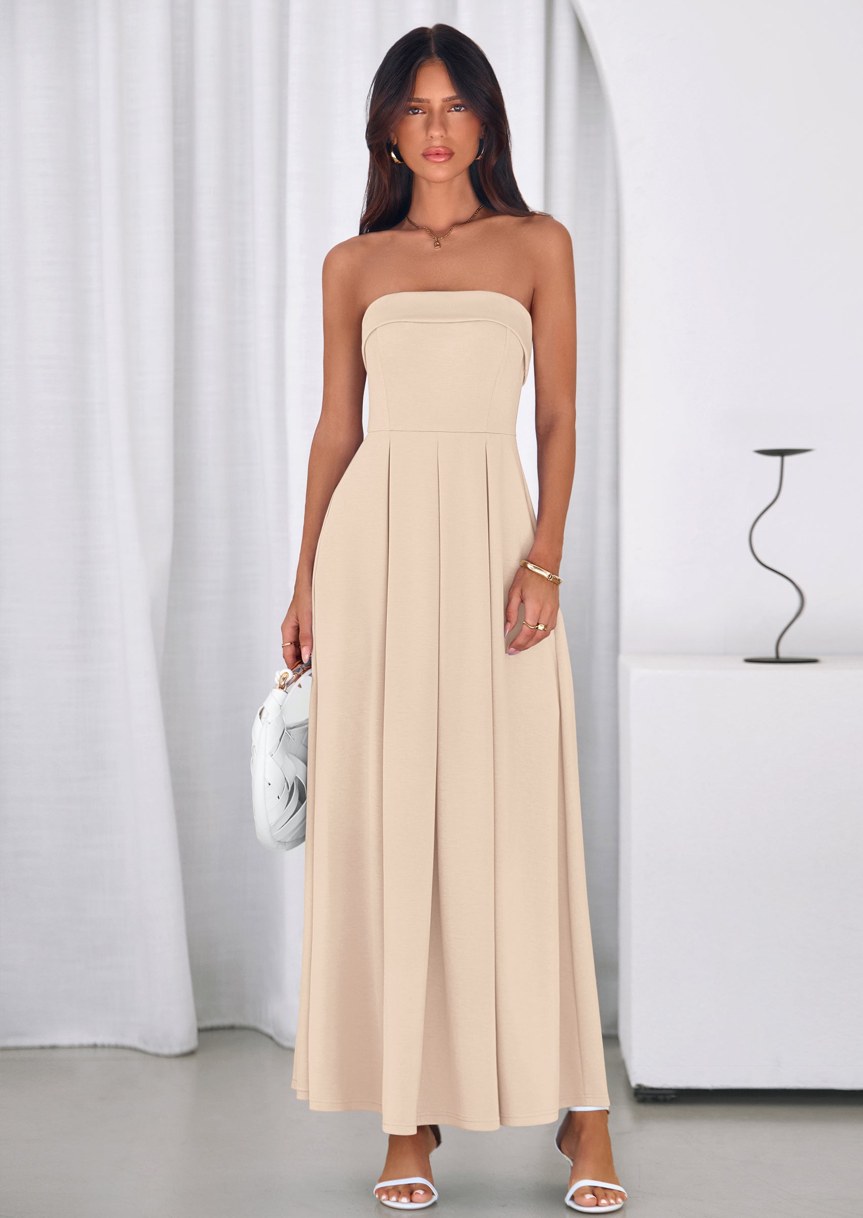 PRETTYGARDEN Cocktail Dresses for Women Summer Formal Elegant Tube Top Strapless Spring Wedding Guest Party Midi Dress