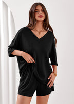 PRETTYGARDEN Womens 2 Piece Sets Oversized Vneck Half Sleeve Tops Shorts Lounge Set Casual Summer Travel Beach Outfits