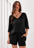 PRETTYGARDEN Womens 2 Piece Sets Oversized Vneck Half Sleeve Tops Shorts Lounge Set Casual Summer Travel Beach Outfits