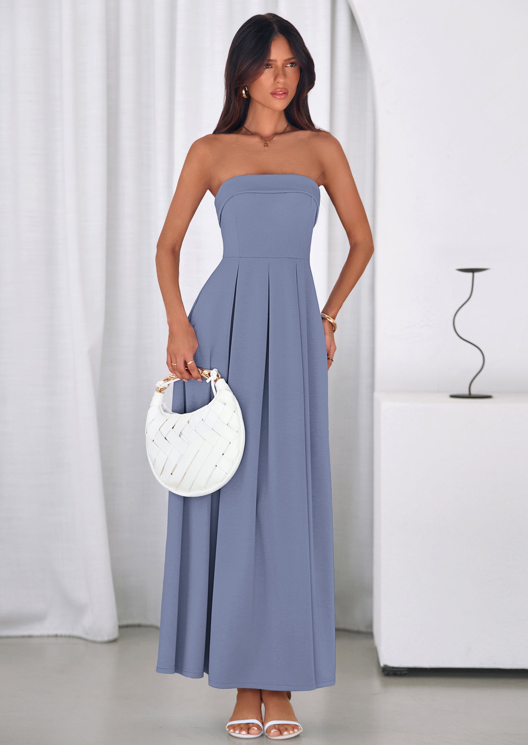 PRETTYGARDEN Cocktail Dresses for Women Summer Formal Elegant Tube Top Strapless Spring Wedding Guest Party Midi Dress
