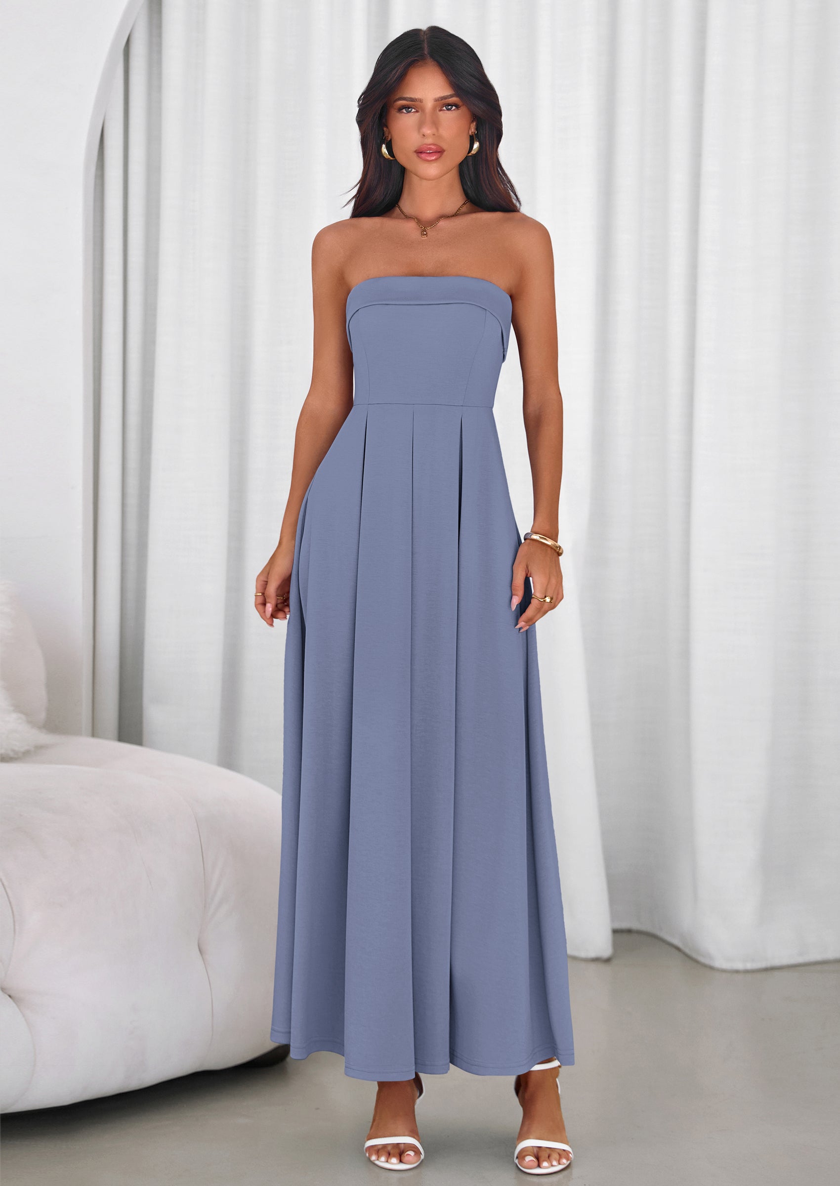 PRETTYGARDEN Cocktail Dresses for Women Summer Formal Elegant Tube Top Strapless Spring Wedding Guest Party Midi Dress