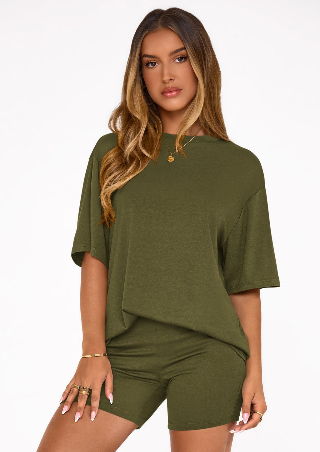 PRETTYGARDEN Women's Two Piece Matching Lounge Sets Summer Casual Tops Short Sleeve Shirts Shorts Travel Airport Outfits